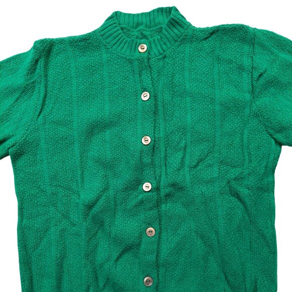 Vintage 1940s-1950s Dark Kelly Green Long Sleeve Knit Cardigan Sweater - Picture 4 of 8